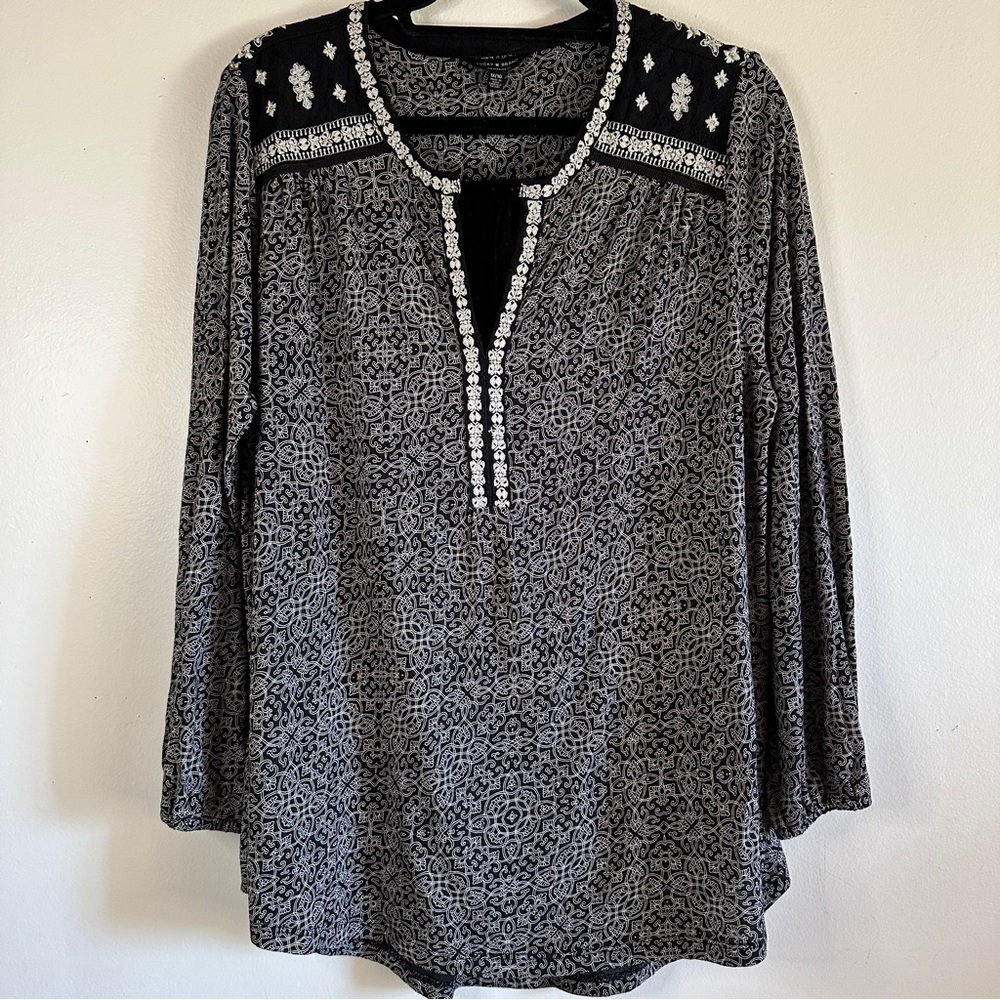 Lucky Brand Monochrome Patterned Blouse